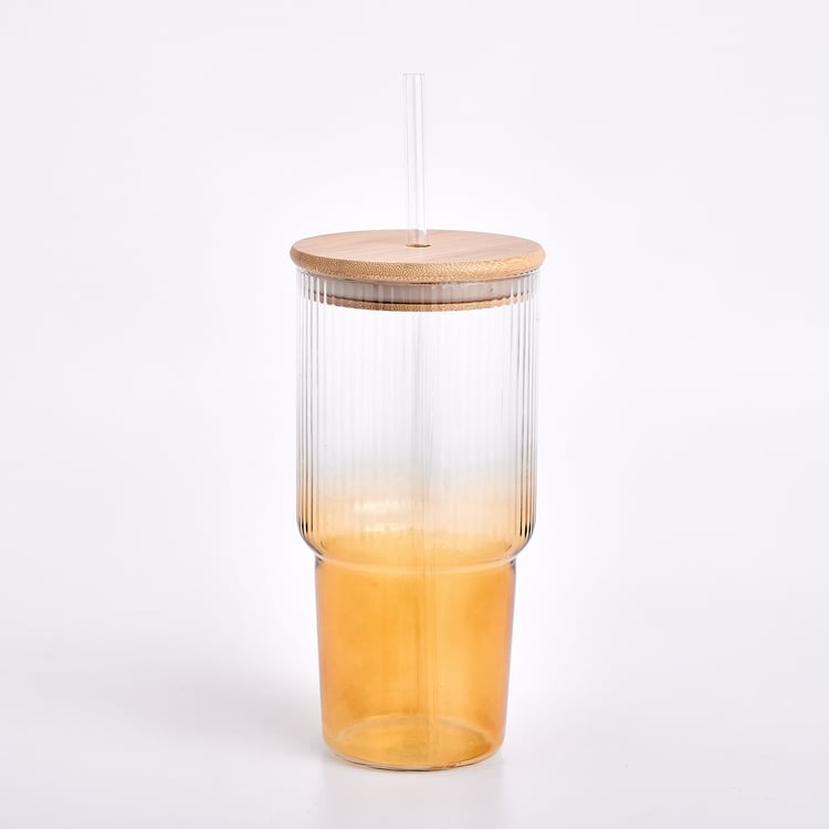 Infinity Festive Quench Borosilicate Glass Tumbler with Bamboo Lid and Straw - 750ml