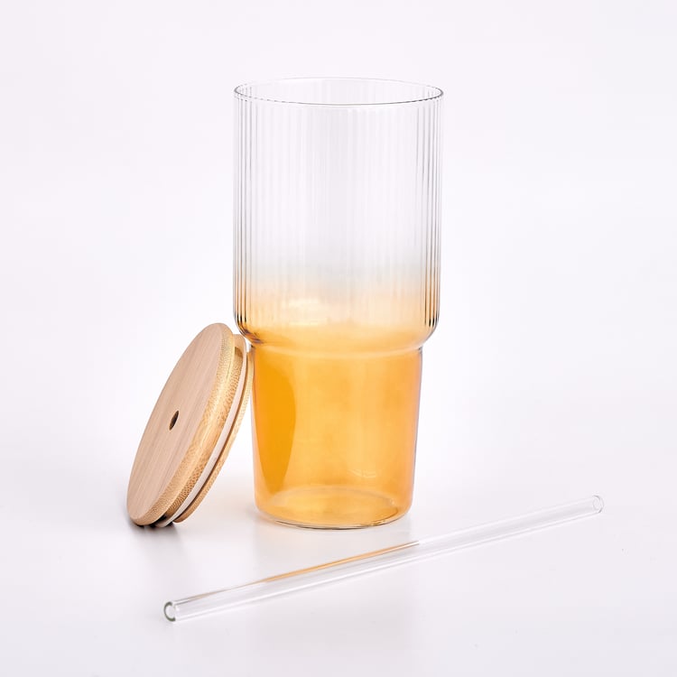 Infinity Festive Quench Borosilicate Glass Tumbler with Bamboo Lid and Straw - 750ml