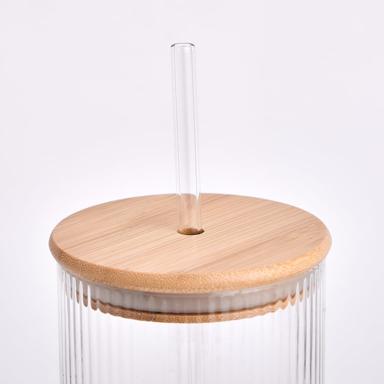 Infinity Festive Quench Borosilicate Glass Tumbler with Bamboo Lid and Straw - 750ml