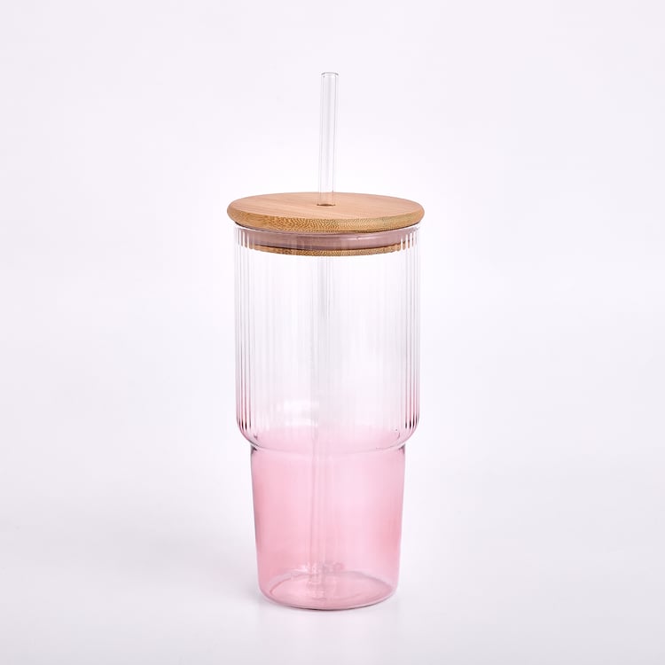 Infinity Festive Quench Borosilicate Glass Tumbler with Lid and Straw - 750ml