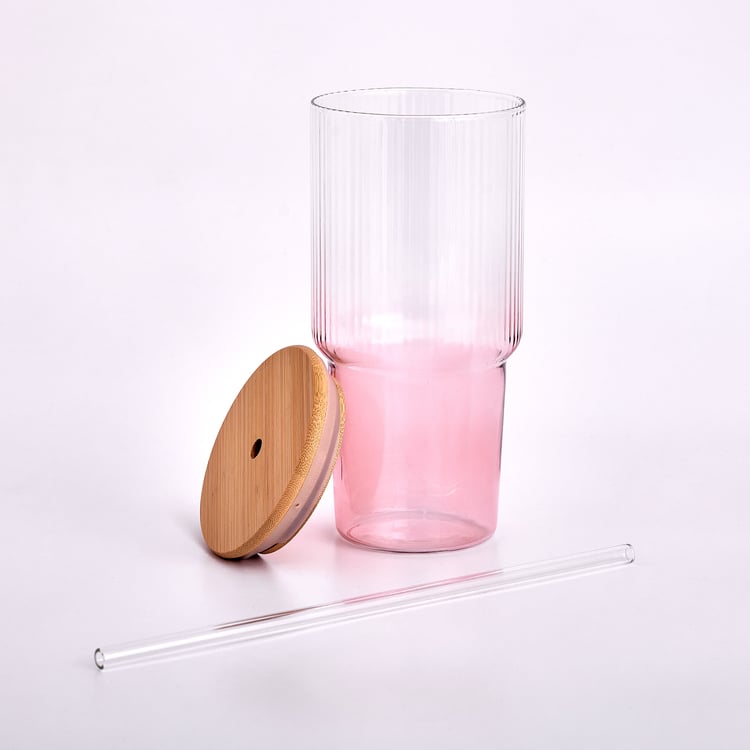 Infinity Festive Quench Borosilicate Glass Tumbler with Lid and Straw - 750ml