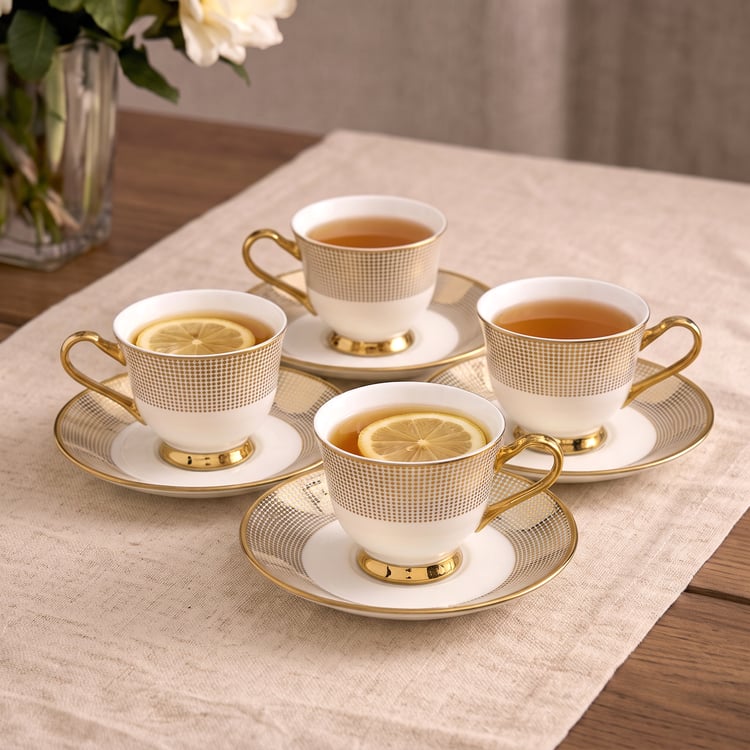 Ebony Set of 4 Bone China Printed Cups and Saucers -150ml