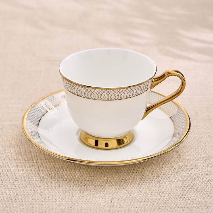 Ebony Timeless Set of 4 Bone China Printed Cups and Saucers - 210ml
