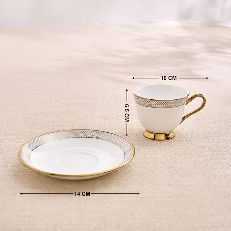 Ebony Timeless Set of 4 Bone China Printed Cups and Saucers - 210ml