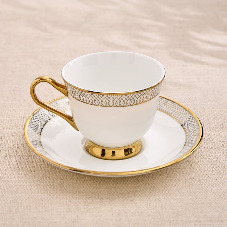 Ebony Timeless Set of 4 Bone China Printed Cups and Saucers - 210ml