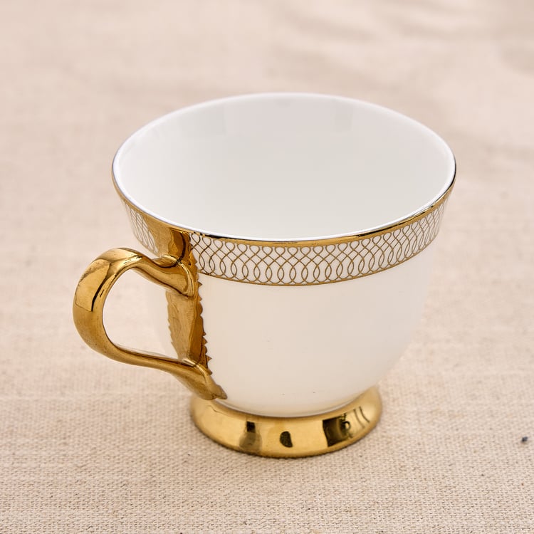 Ebony Timeless Set of 4 Bone China Printed Cups and Saucers - 210ml