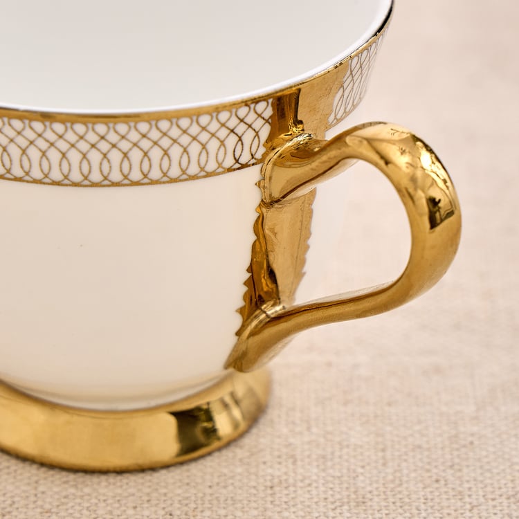 Ebony Timeless Set of 4 Bone China Printed Cups and Saucers - 210ml