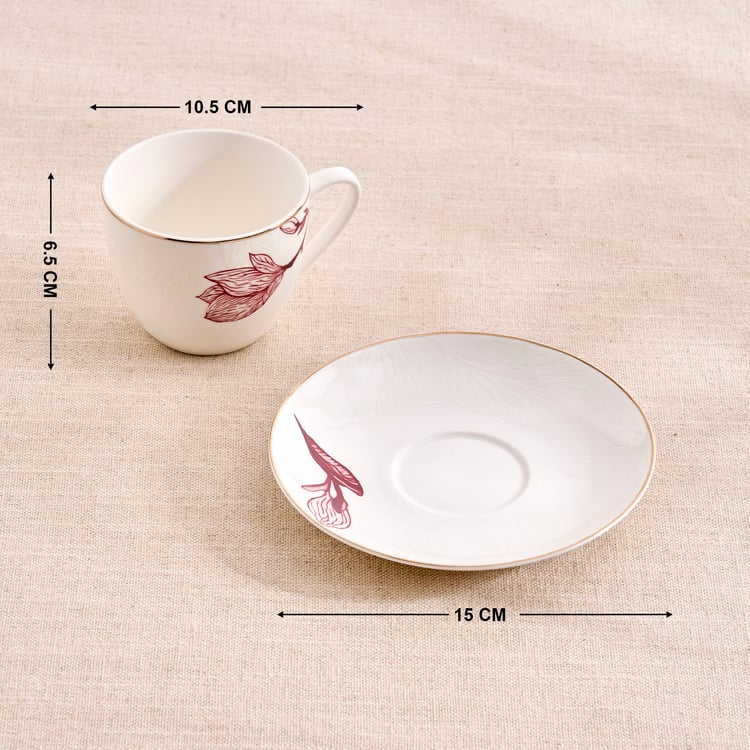 Garnet Altius New Bone China Floral Print Cup and Saucer - 200ml