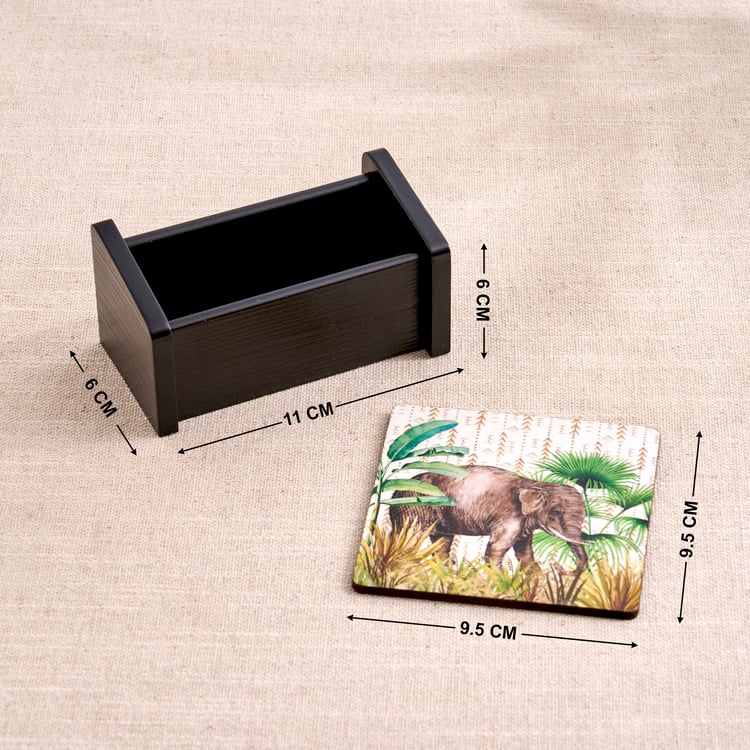 Oakland Safari Set of 6 Wooden Printed Coasters with Holder