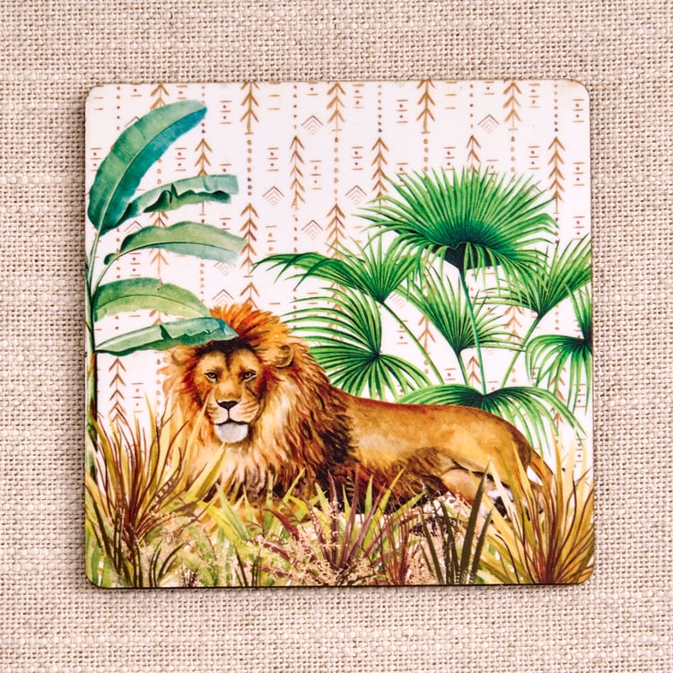 Oakland Safari Set of 6 Wooden Printed Coasters with Holder