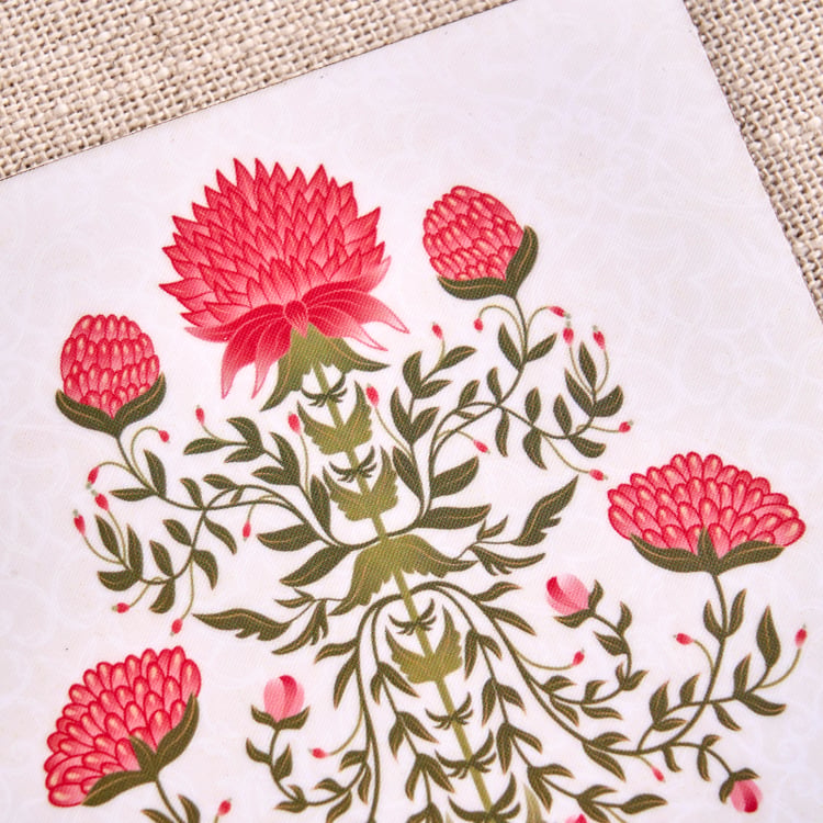 Oakloand Set of 6 Wooden Floral Print Coasters with Holder