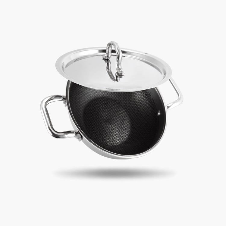 STOREHAUS Tri-Ply Stainless Steel Non Stick Kadai with Lid - 2L