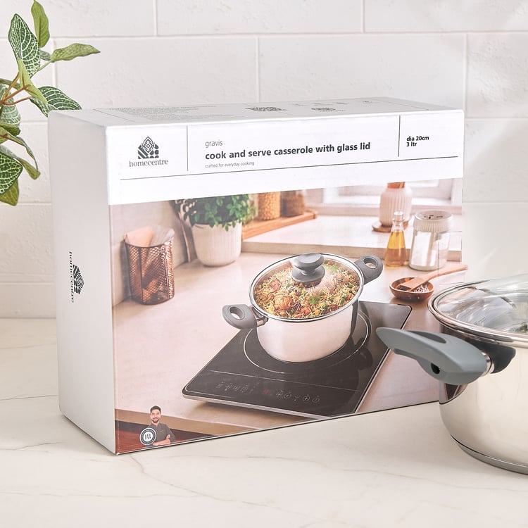 Gravis Steller Stainless Steel Cook N Serve Casserole with Lid - 2L