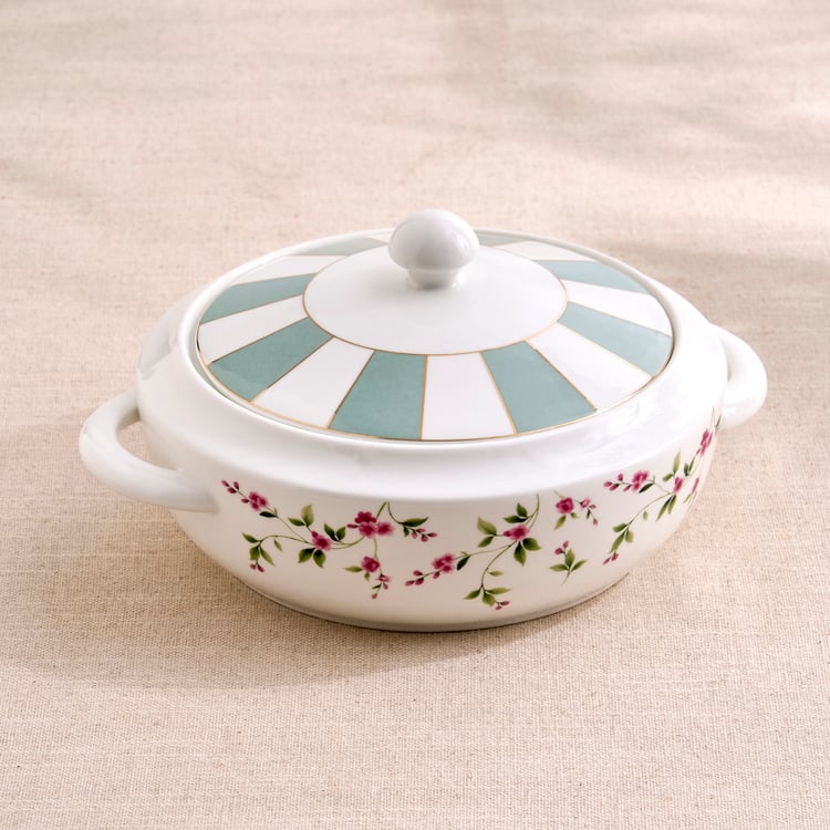 India Inspired Bone China Floral Print Donga with Lid - 1.8L