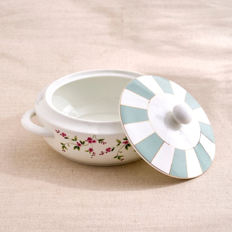 India Inspired Bone China Floral Print Donga with Lid - 1.8L
