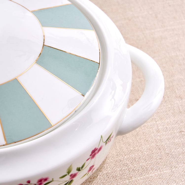India Inspired Bone China Floral Print Donga with Lid - 1.8L