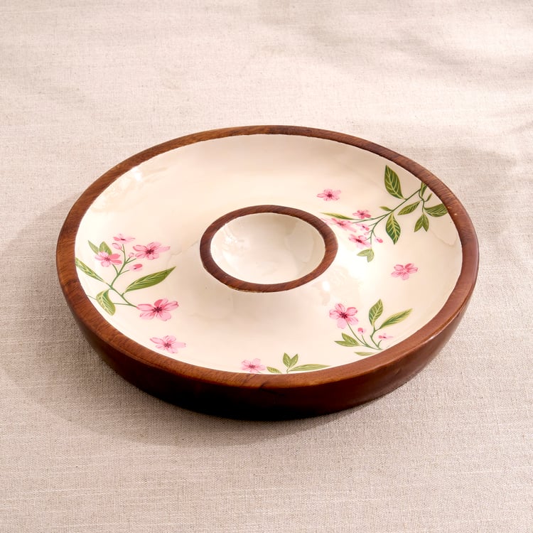 Royal Garden Mango Wood Printed Chip and Dip Platter