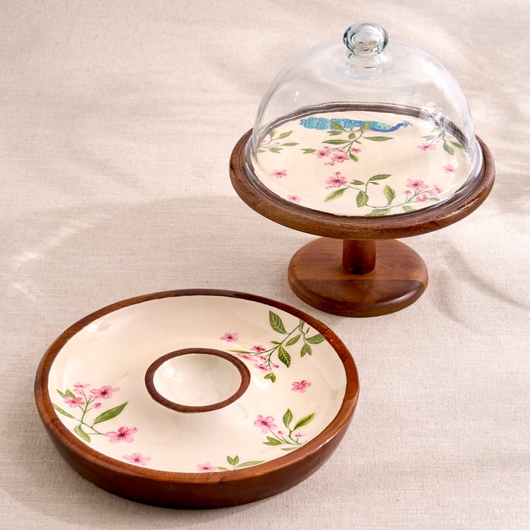 Royal Garden Mango Wood Printed Chip and Dip Platter