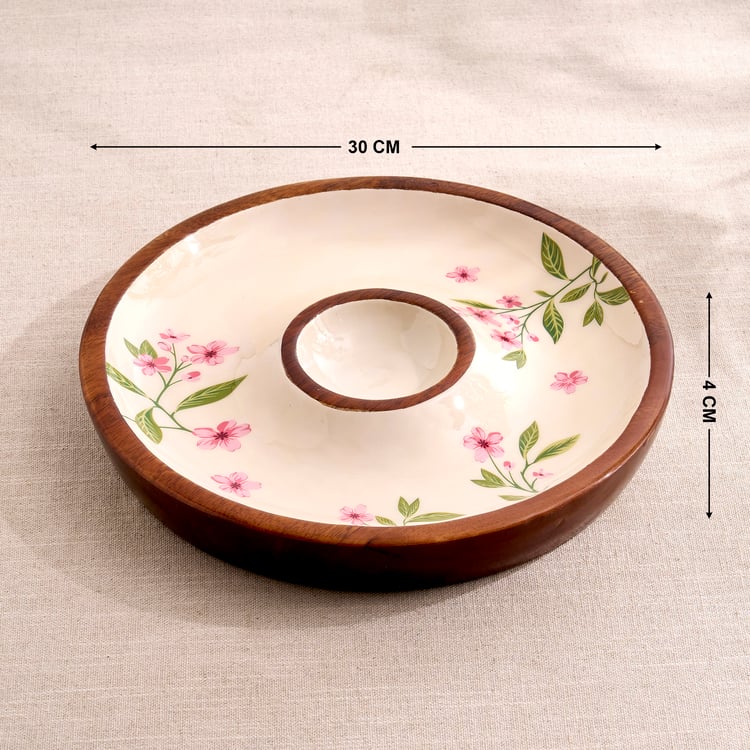 Royal Garden Mango Wood Printed Chip and Dip Platter