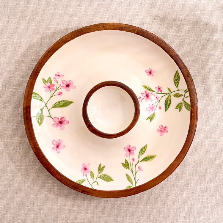 Royal Garden Mango Wood Printed Chip and Dip Platter