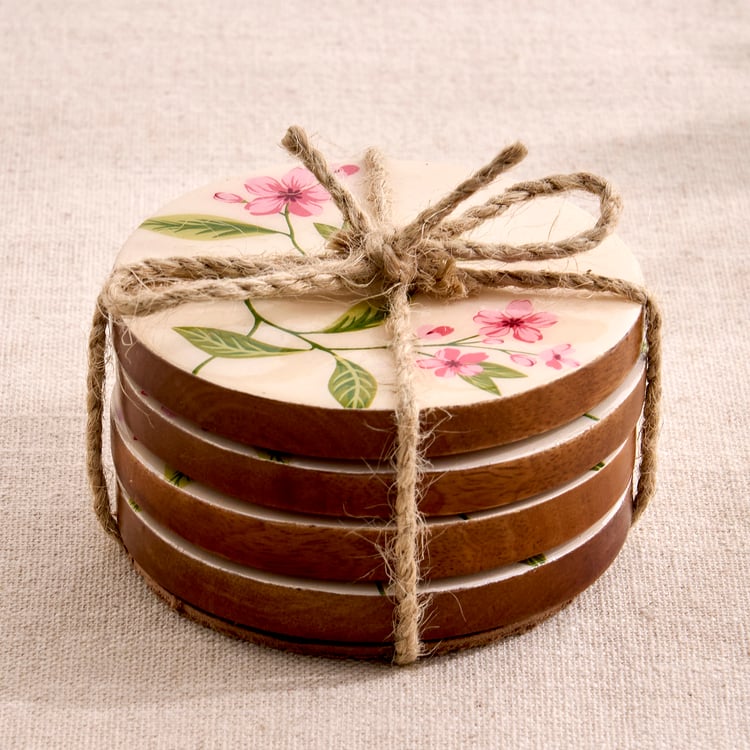 Royal Garden Set of 4 Mango Wood Floral Print Coasters