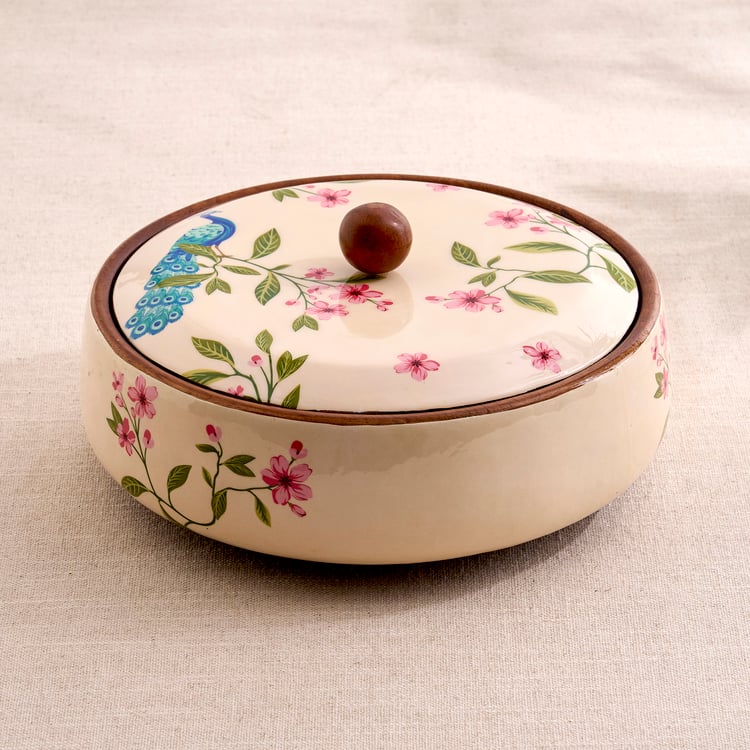 Royal Garden Mango Wood Printed Roti Box with Lid