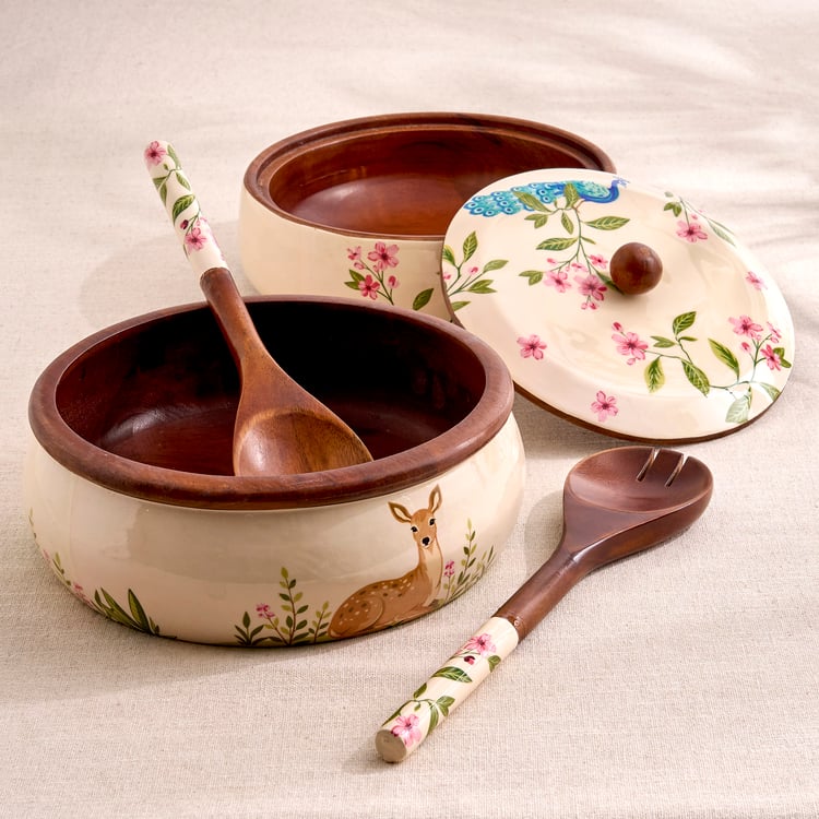 Royal Garden Mango Wood Printed Roti Box with Lid