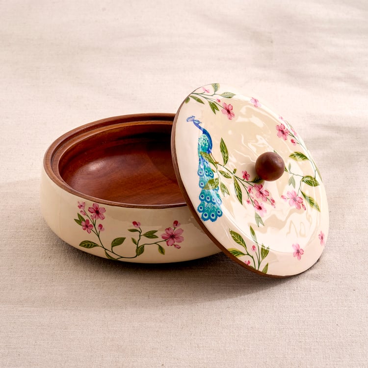 Royal Garden Mango Wood Printed Roti Box with Lid