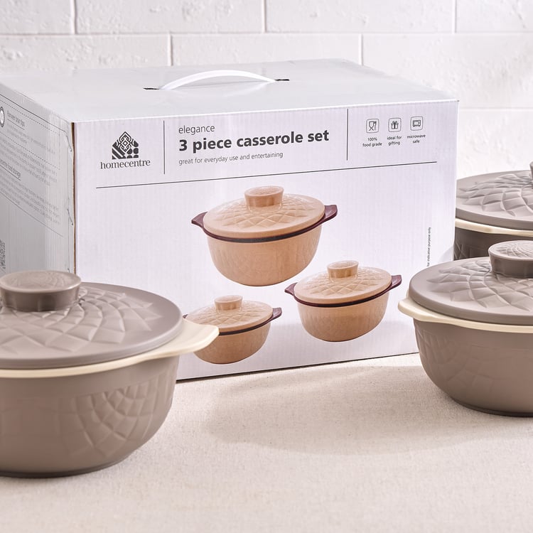 Elegance Set of 3 Polypropylene Embossed Casseroles with Lids