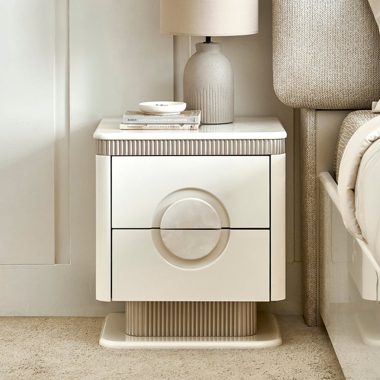 Inara Bedside Table with Drawers - Cream