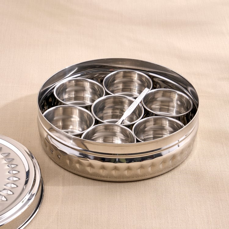 Glovia Weston Stainless Steel Masala Box with Vatis and Spoons