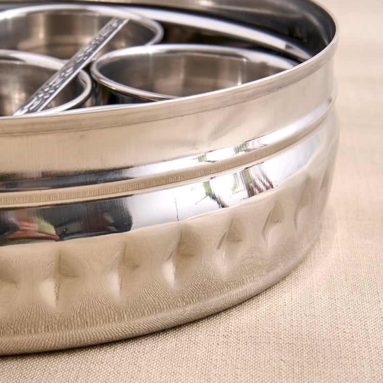 Glovia Weston Stainless Steel Masala Box with Vatis and Spoons
