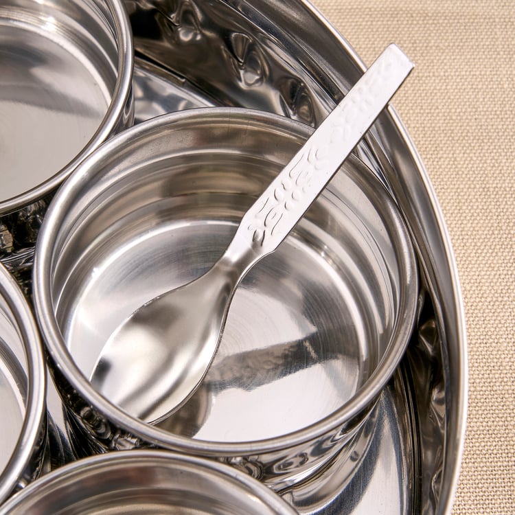 Glovia Weston Stainless Steel Masala Box with Vatis and Spoons