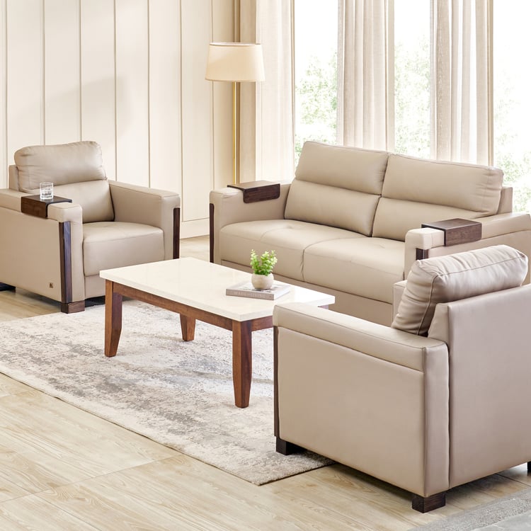 Colmar Half Leather 3+1+1 Seater Sofa Set - Taupe