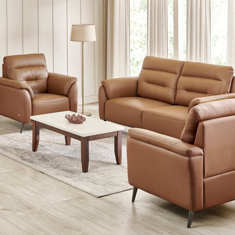Amanda Half Leather 3+1+1 Seater Sofa Set - Tan