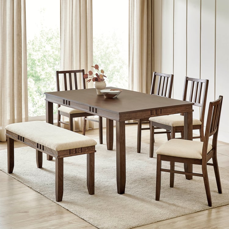 Trio NXT Solid Wood 6-Seater Dining Set with Chairs and Bench - Walnut