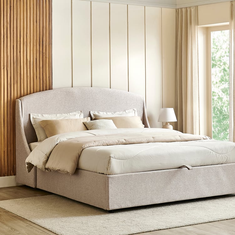 Cashmere Logan King Bed with Hydraulic Storage - Beige