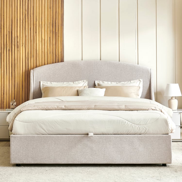 Cashmere Logan King Bed with Hydraulic Storage - Beige