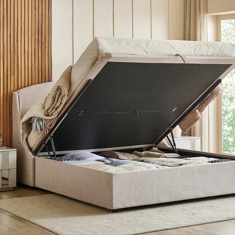 Cashmere Logan King Bed with Hydraulic Storage - Beige