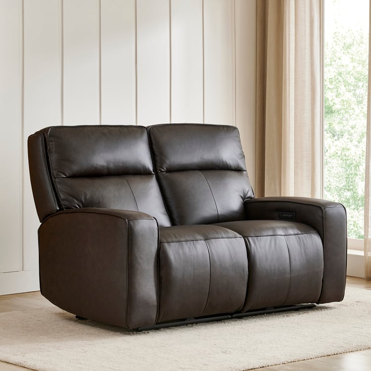 Caden Half Leather 2-Seater Electric Recliner - Brown