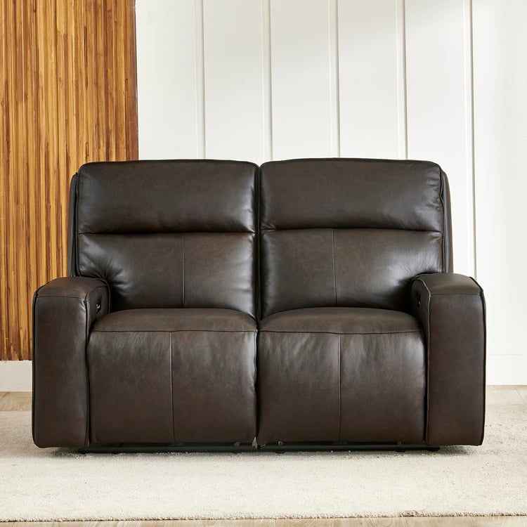 Caden Half Leather 2-Seater Electric Recliner - Brown