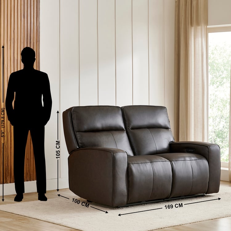 Caden Half Leather 2-Seater Electric Recliner - Brown