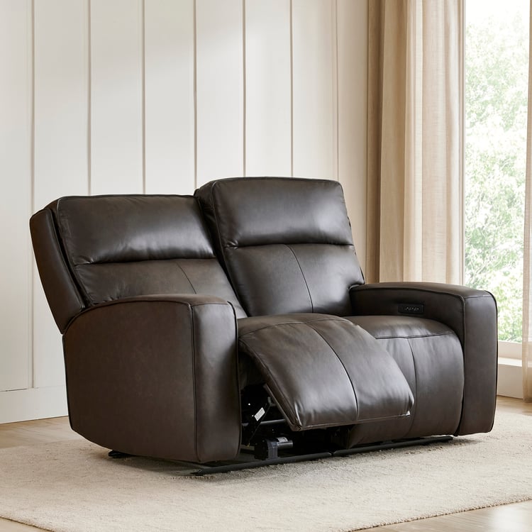 Caden Half Leather 2-Seater Electric Recliner - Brown