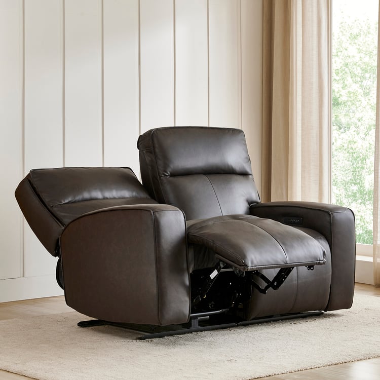 Caden Half Leather 2-Seater Electric Recliner - Brown