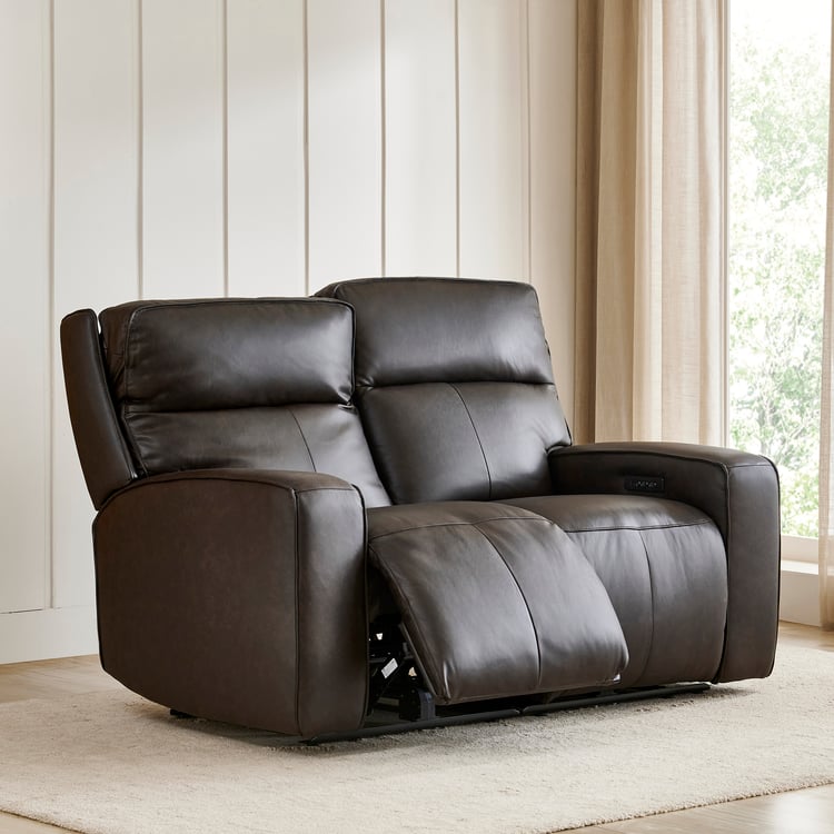 Caden Half Leather 2-Seater Electric Recliner - Brown
