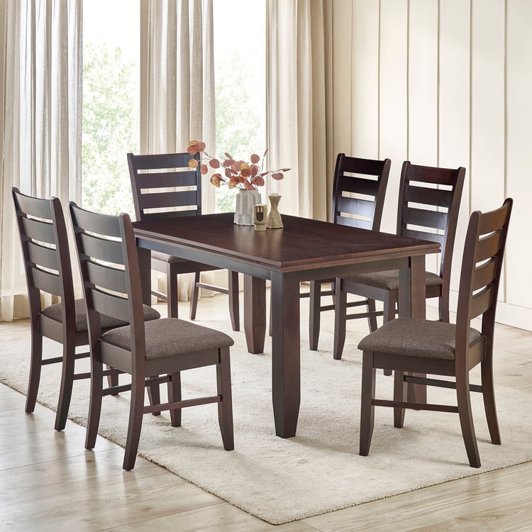Helios Magnus Mahogany Wood 6-Seater Dining Set with Chairs - Walnut