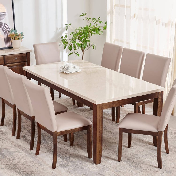 Giza NXT Composite Marble Top 8-Seater Dining Set with Chairs - Beige
