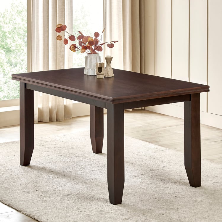 Helios Magnus Mahogany Wood Top 6-Seater Dining Set with Chairs and Bench - Walnut