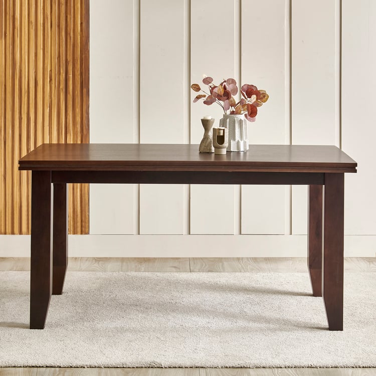 Helios Magnus Mahogany Wood Top 6-Seater Dining Set with Chairs and Bench - Walnut