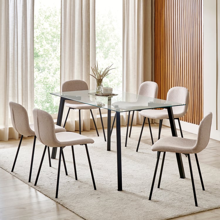 Helios Paul NXT Tempered Glass Top 6-Seater Dining Set with Chairs - Beige